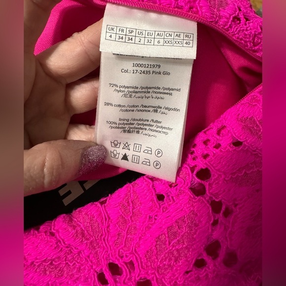 ROTATE BIRGER CHRISTENSEN HEAVY LACE HIGH RISE PANTS IN PINK GLO - Picture 10 of 11